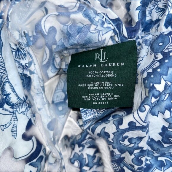Ralph Lauren Porcelain blue white DUVET 2 Ruffle Queen Sham pillow covers set 3 - Picture 3 of 10